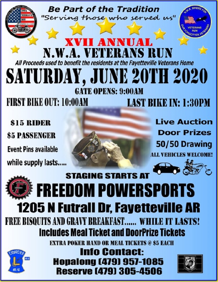 NWA Veterans Run 2020 Fayetteville, Arkansas Motorcycle Event