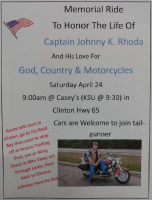 Memorial Ride To Honor The Life Of Captain Johnny K. Rhoda